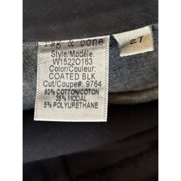 Rag & Bone Size 27 Black Waxed Zip Pockets Zip Ankle Skinny Jeans - Picture 8 of 9